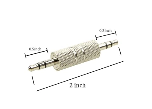 3.5 mm Male-to Male Plug Stereo Audio Jack Extender Adapter - Pack 2 Silver