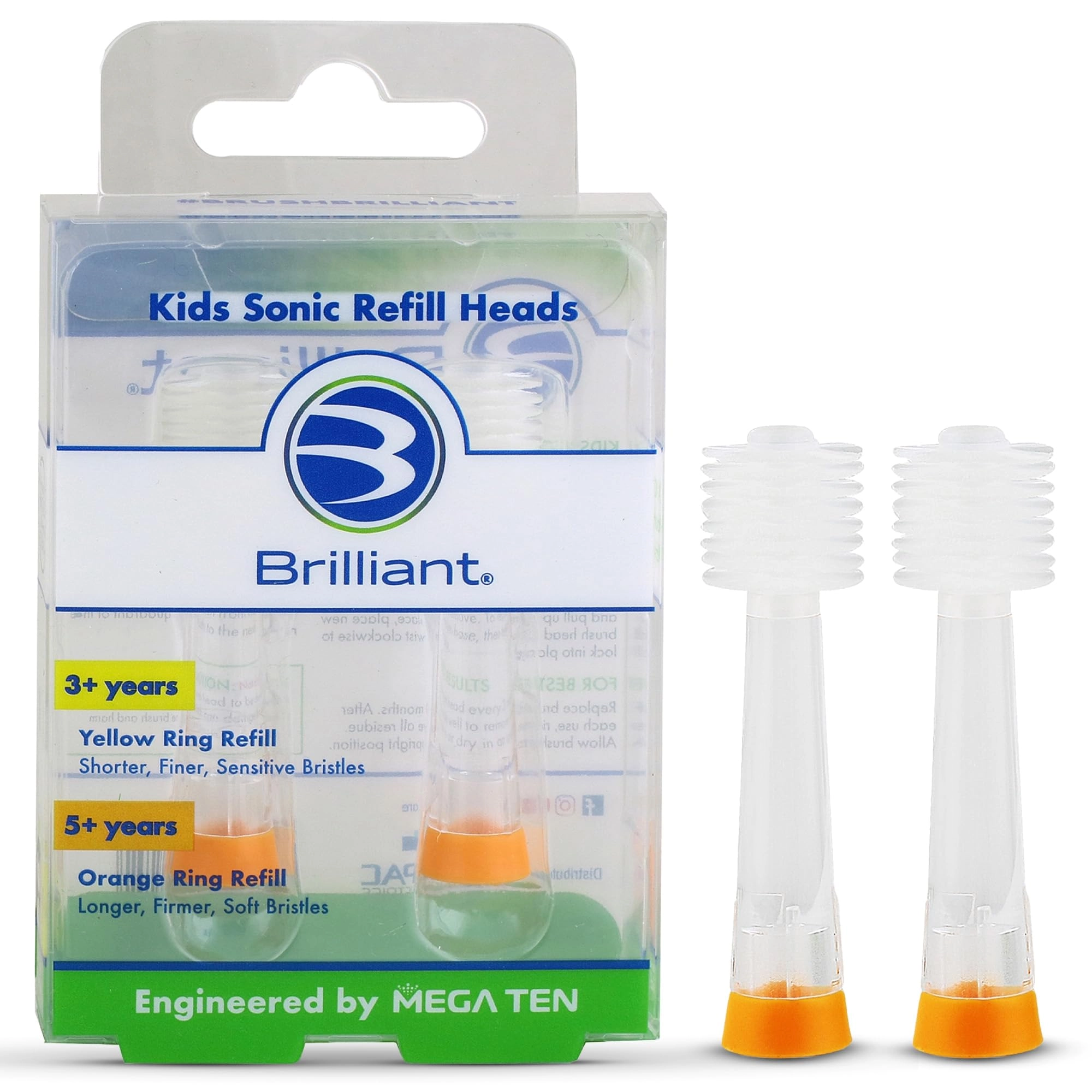 AmazonUs/BABJJ Kids Sonic Toothbrush Refill Heads - Microfiber Micro Bristles 2 Count Orange