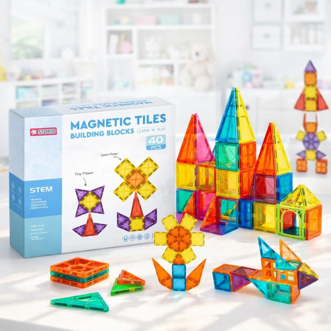 Storio, wecare@storio.in Magnetic Tiles - Basic Blocks 40pcs Construction