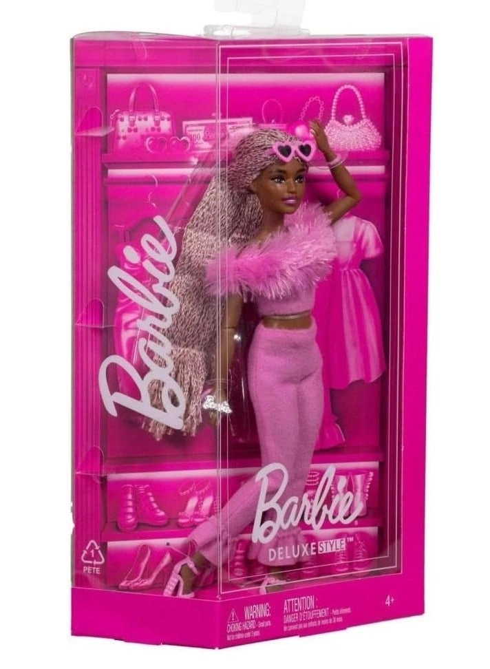 Barbie Deluxe Style Barbiecore Doll - Braided Hair Faux Fur Neck Top Ages 4+