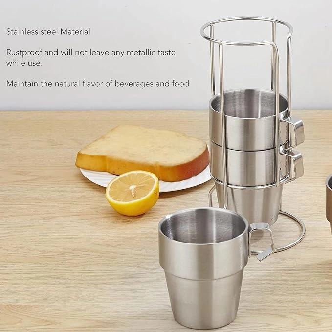 Stackable Reusable Cup - 4 pcs Rack and Mesh Carrying Bag