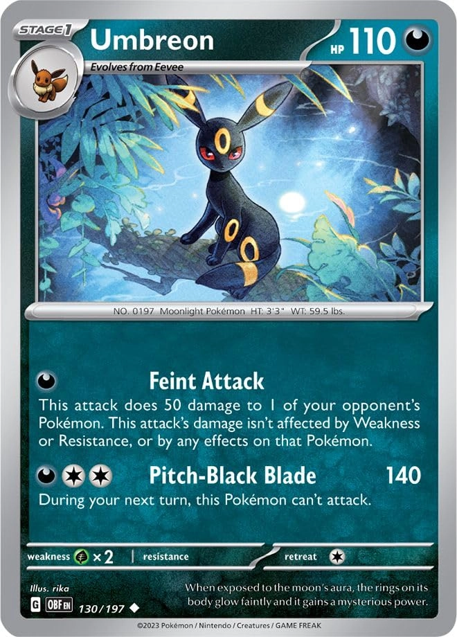 Pokémon Pokemon Umbreon 130/197 - English - SV Obsidian Flames + Toploader - Standard