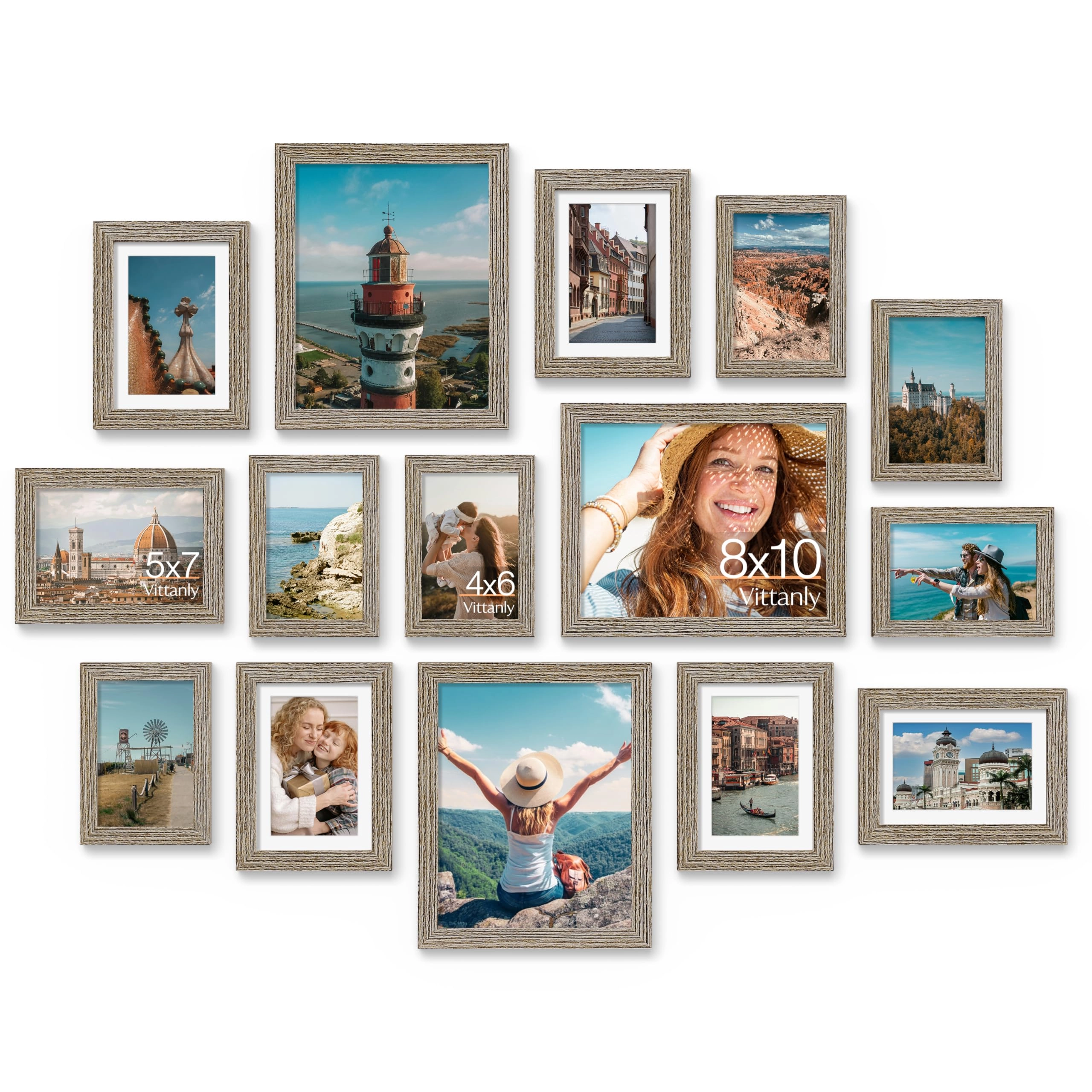 Picture Frames Set - 10 Pack Rustic Grey