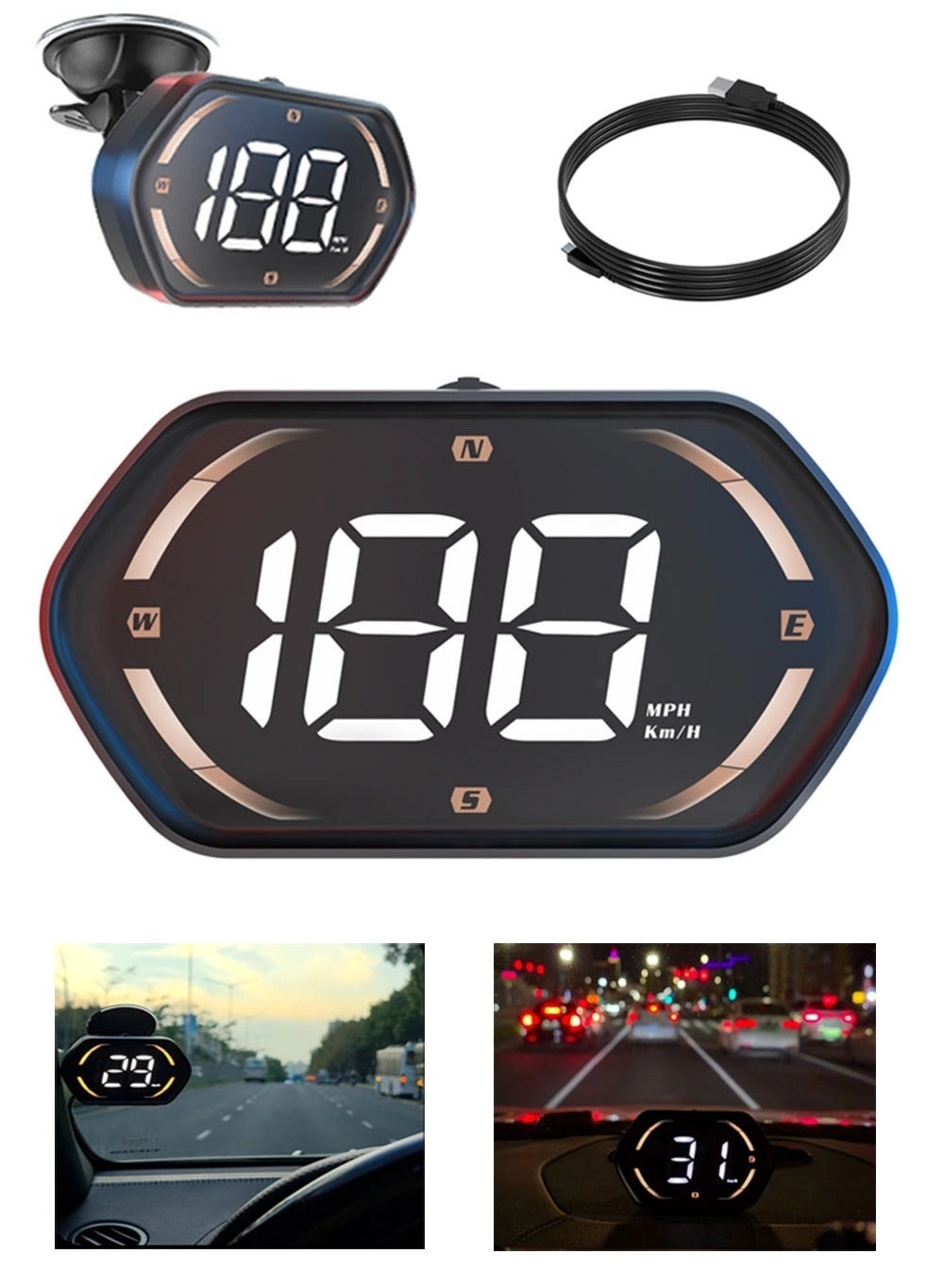 RAYHONG Digital Heads Up Display - GPS 6 modes USB Plug and Play