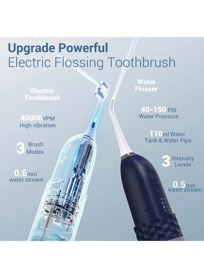 Electric Toothbrush with Water Flosser - 2-in-1 Cordless 3 Brush Heads