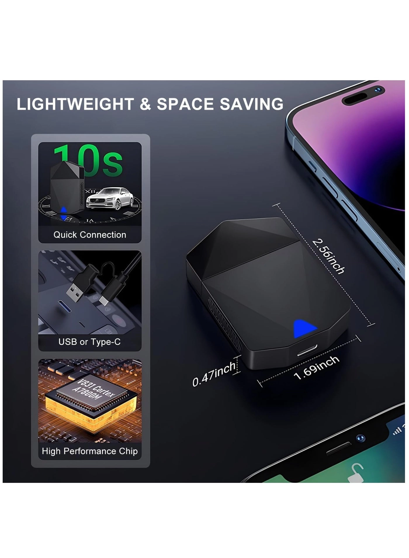 Wireless Carplay Adapter & Android Auto Adapter - 2 in-1 Plug & Play Bluetooth