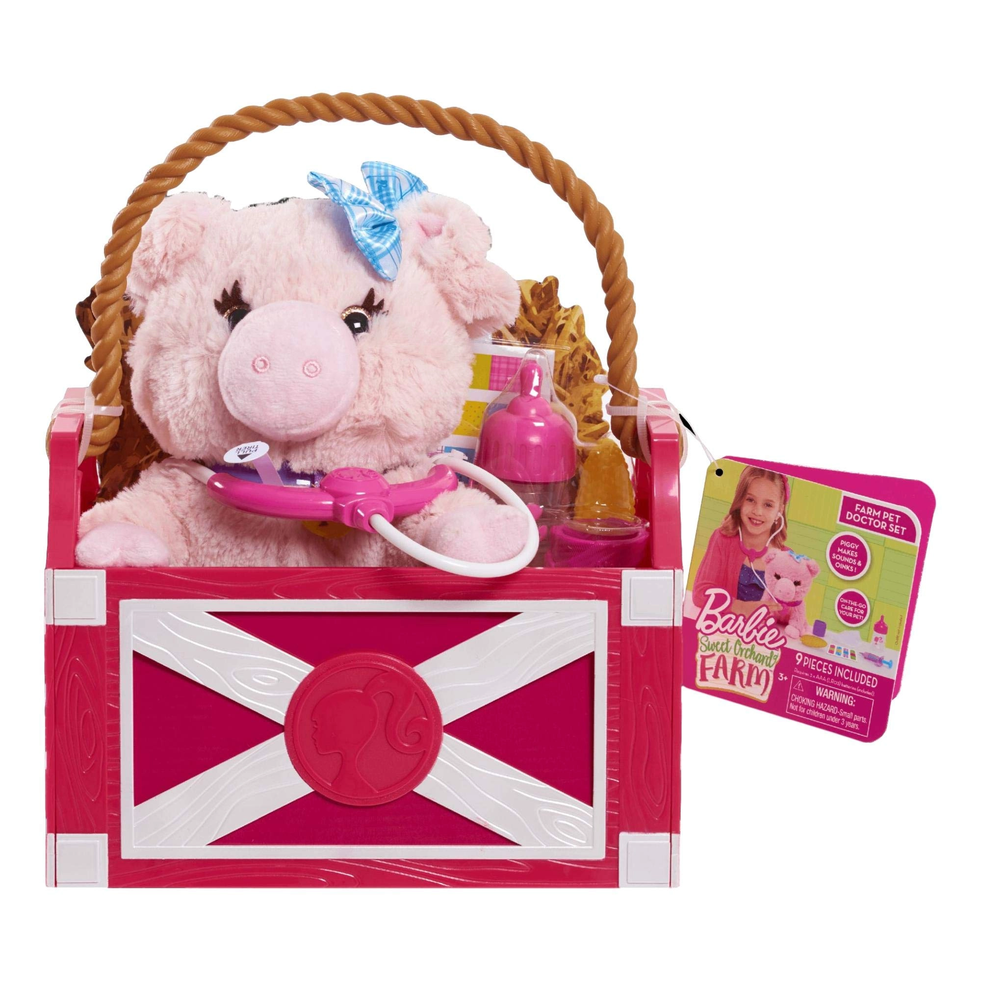 Barbie Farm Doctor Set - plush pig crate carrier Ages 3+
