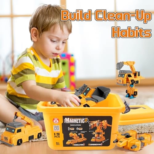 Magnetic Construction Vehicle Set - 10-in-1 3-8 Years Yellow