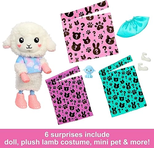 Barbie Cutie Reveal Cozy Cute Tees - Lamb in “Dream” T-shirt Pink-Streaked Blond Hair Blue Eyes Ages 3+