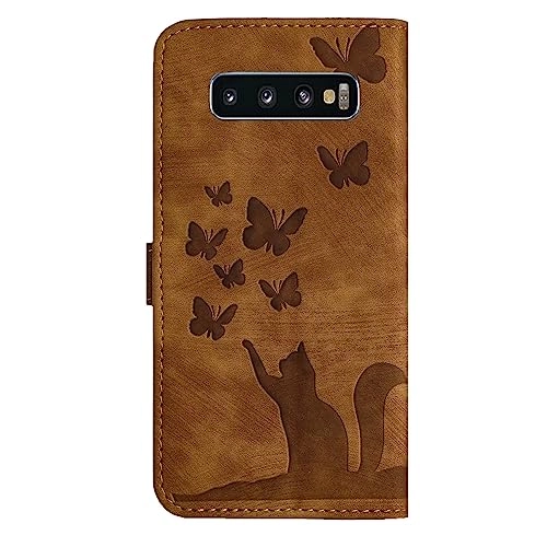 Cute Cat Case Wallet Embossed Flip Cover for Samsung Galaxy S10 Plus