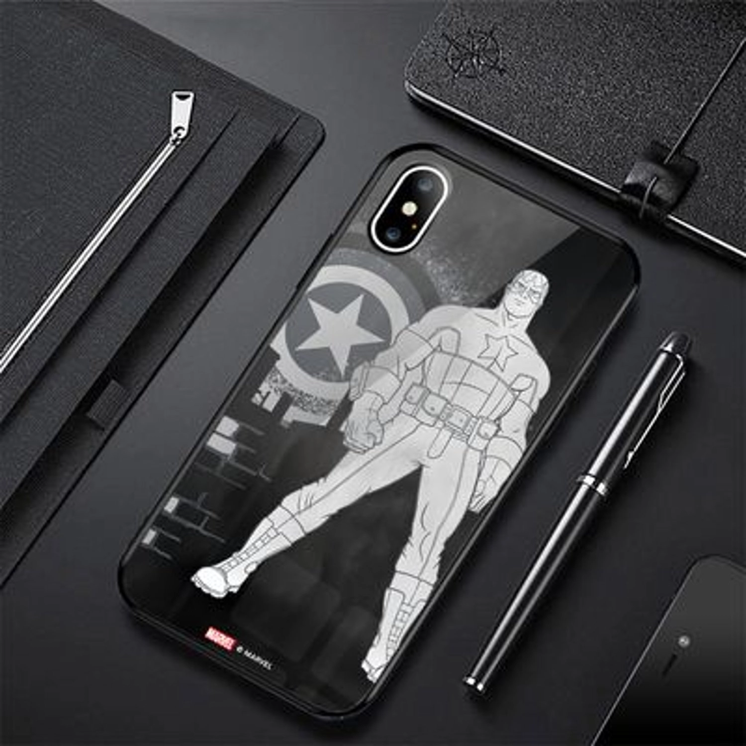 Captain America Soldier Back Case for iPhone Xs - TPU Bumper Case + Tempered Glass Back