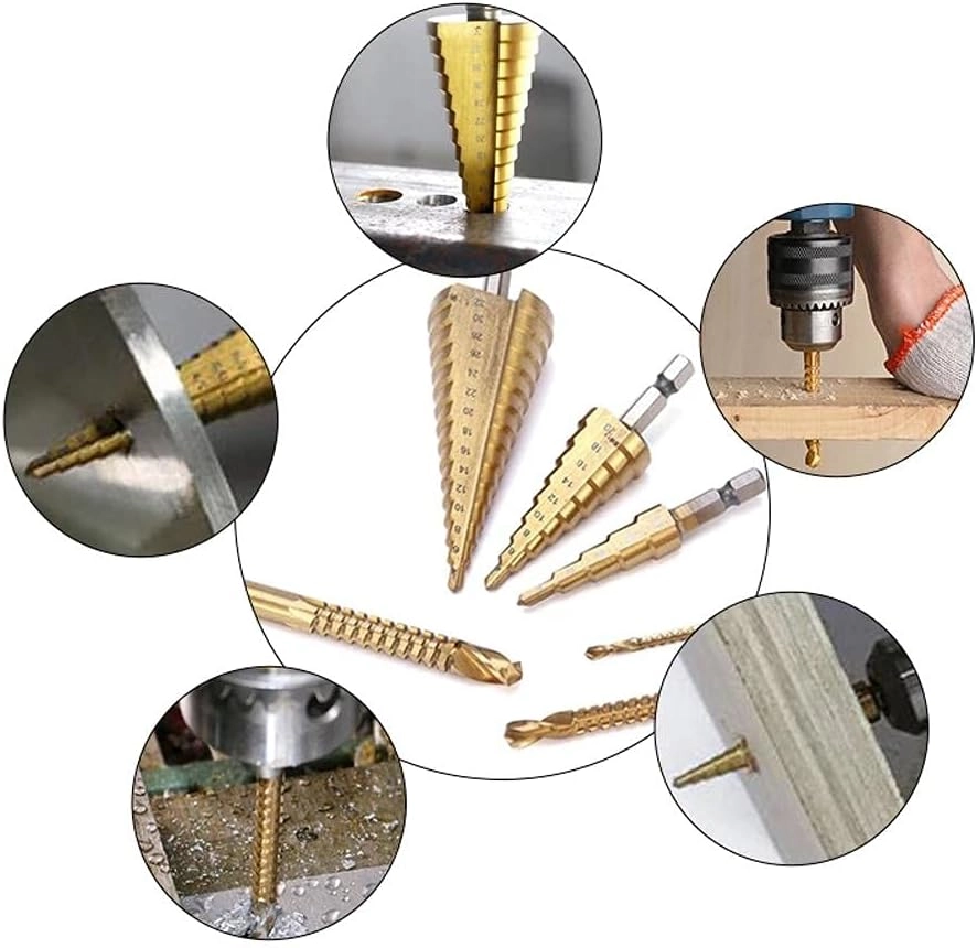 Triangular shank step drill - HSS 3pcs + Saw drill - Titanium plating 3pcs