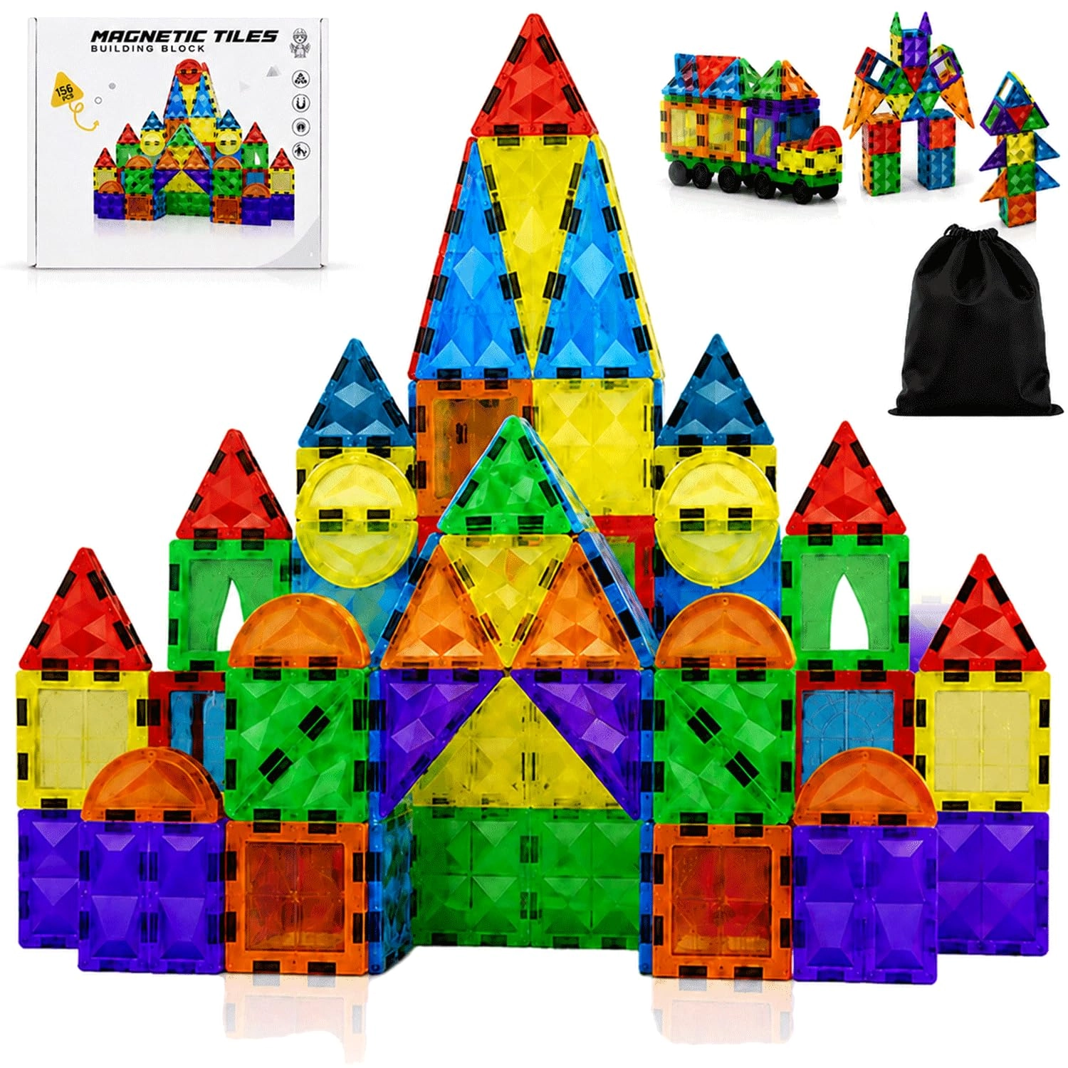 Digital Crown Magnetic Building Set - Castle, Train, Robot Figure, Tree, Tower / House Building/Castle 156 pcs