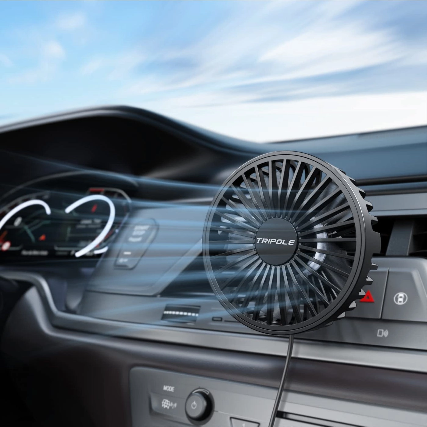 TriPole Car Fan - USB Powered 3 Speed