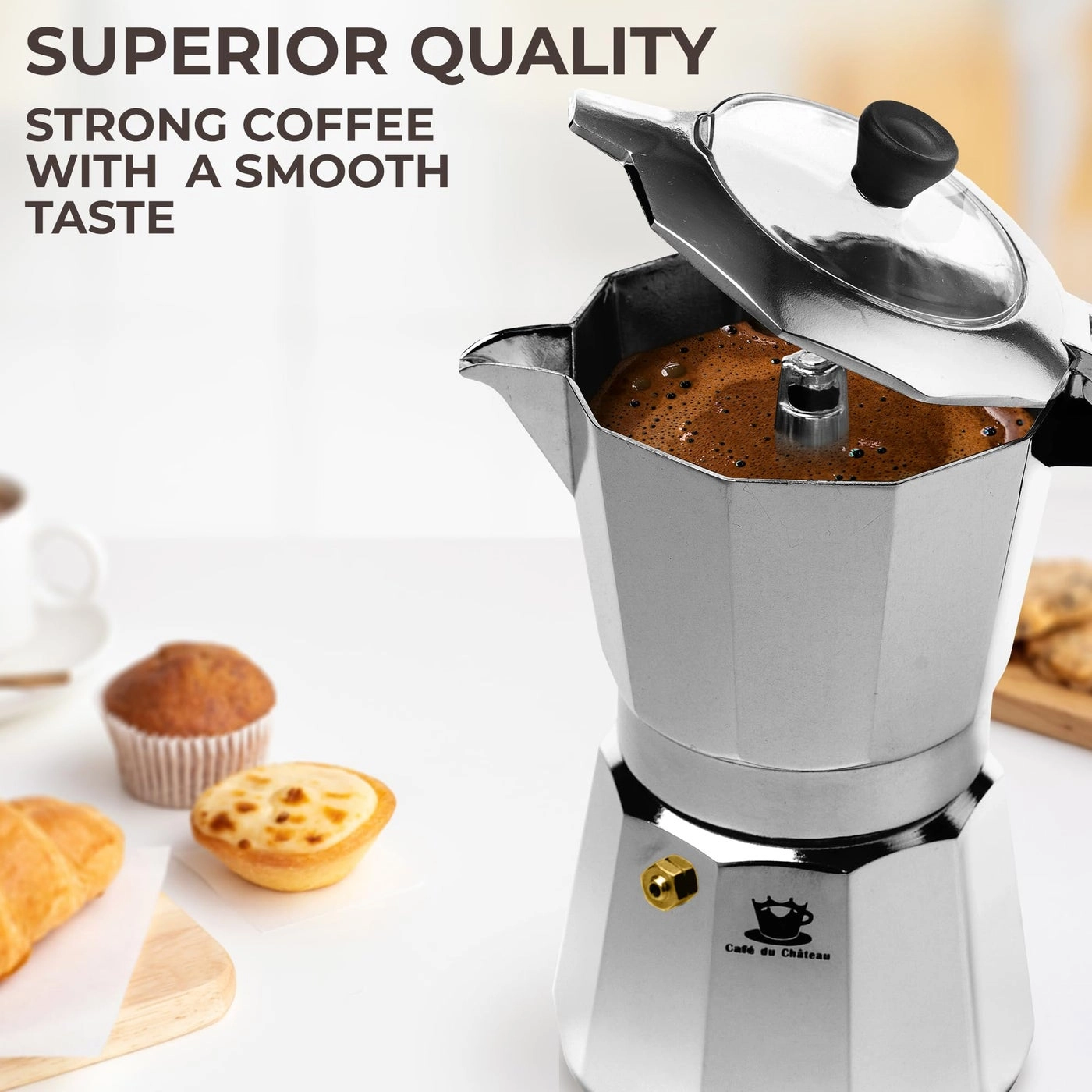 Espresso Maker - 6-Cup Transparent Lid Clip Spoon