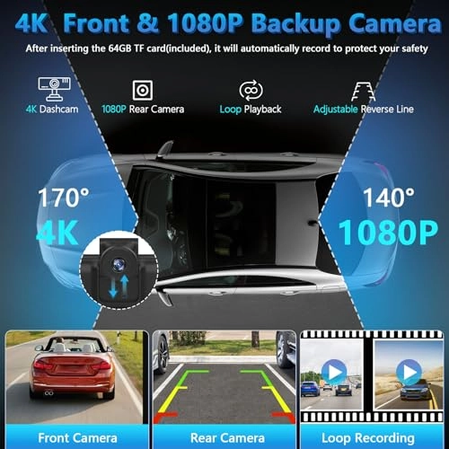 Portable Wireless Carplay Screen with Dashcam - 4K 1080P