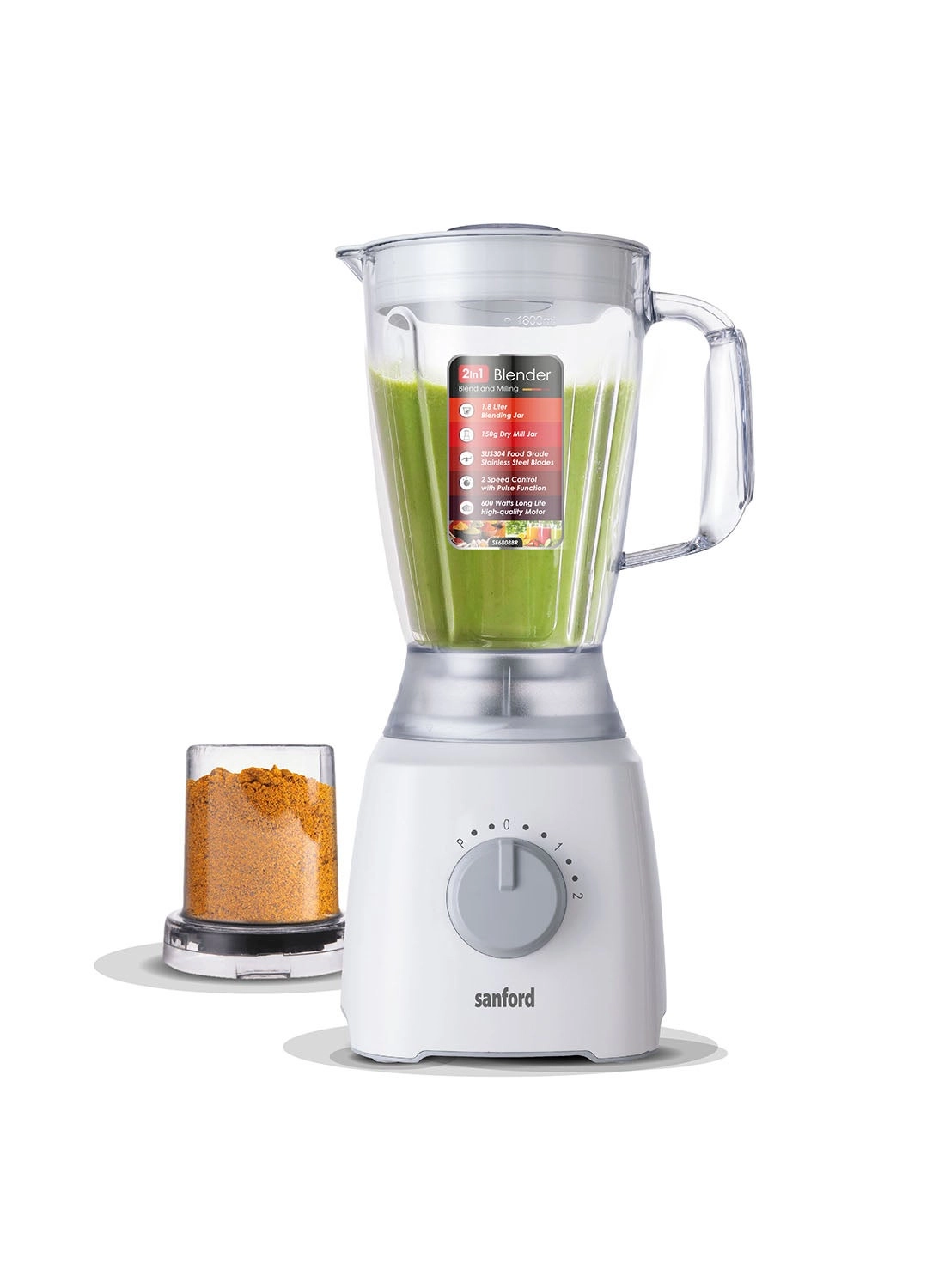 2 IN 1 Blender - Stainless Steel Blades 2 Speed Modes Safety Jar Lock