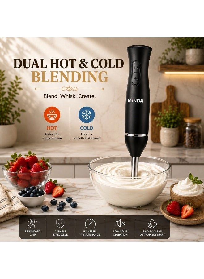 Hand Blender - Stainless Steel Blade One-Touch Control Lightweight & Compact Design