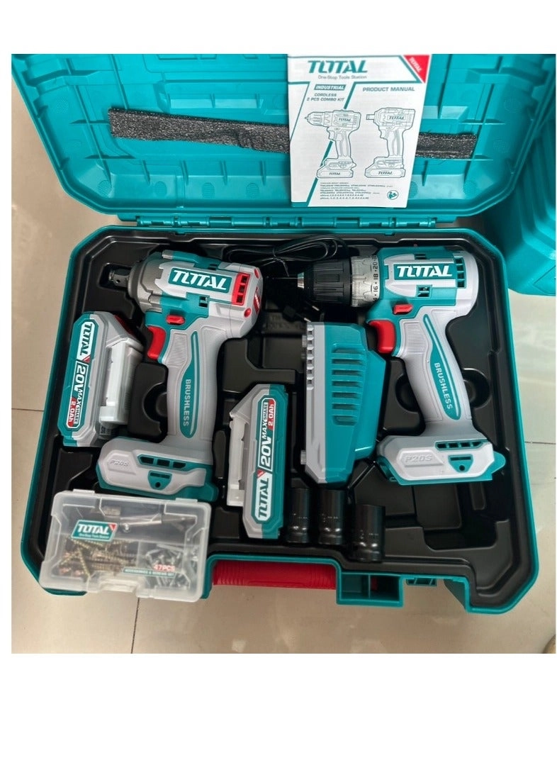 Cordless Drill - 2.0 Ampere-hour 20V + Impact Wrench
