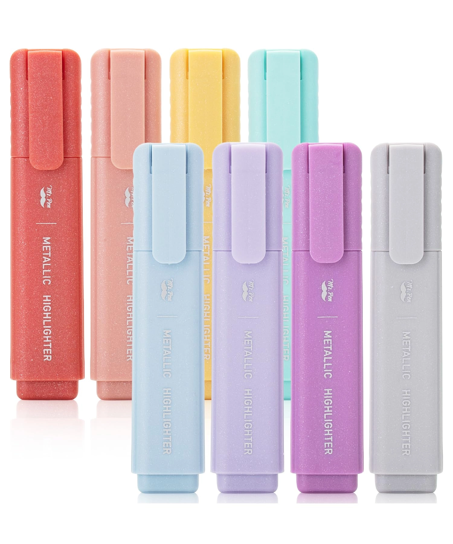 Mr. Pen Glitter Highlighters - Yellow Purple Pink Violet Orange Green Brown Blue Chisel
