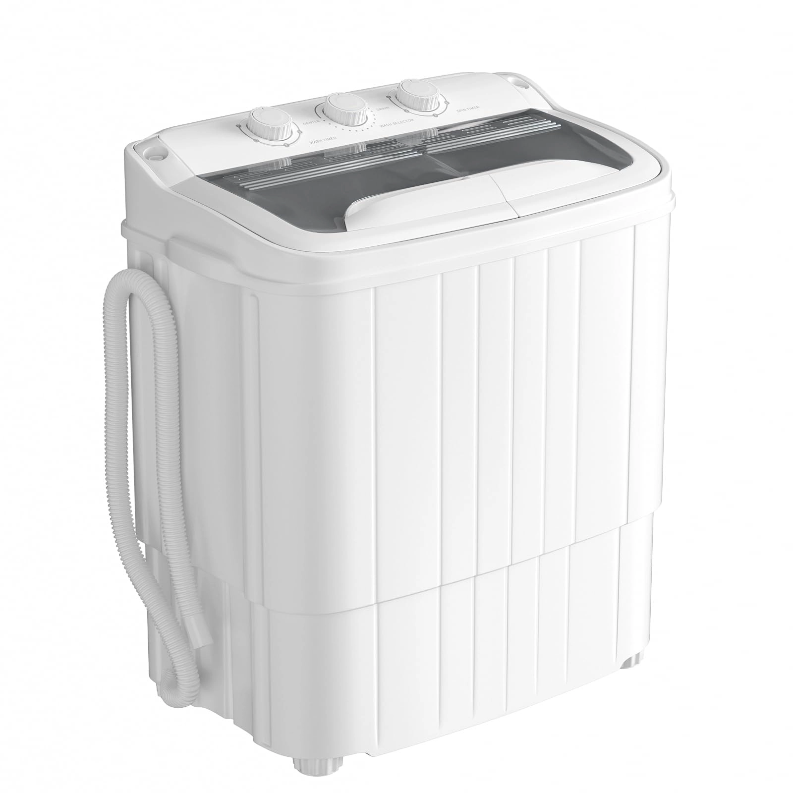 INTERGREAT - Portable Washing Machine with Longer Hose, Double Tub Washing Machine, Mini Compact Machine with Drain Pump, 16lbs Portable Washing Machine for Dorms, Apartments, Gray
