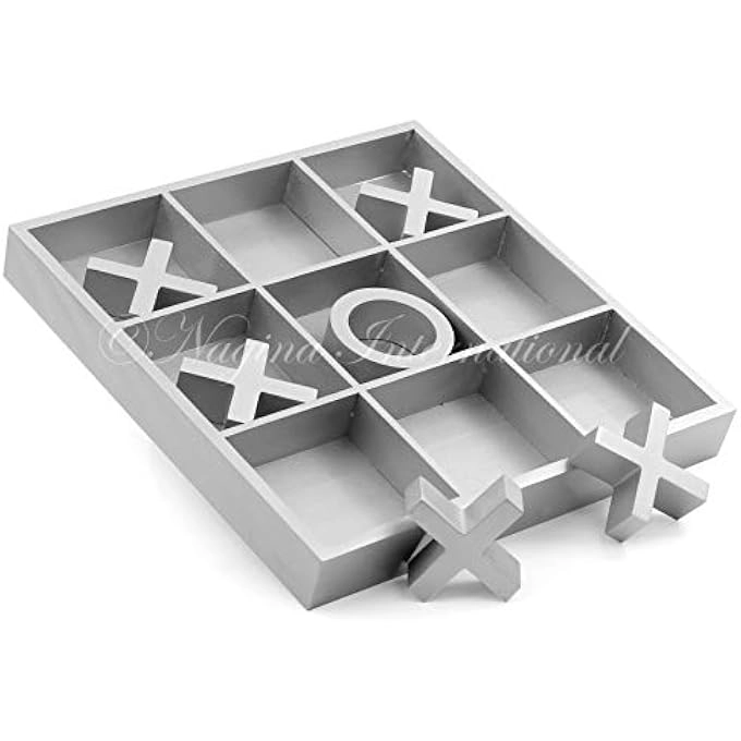 Tic Tac Toe Board Game - 14 Large Wooden Silver Grey