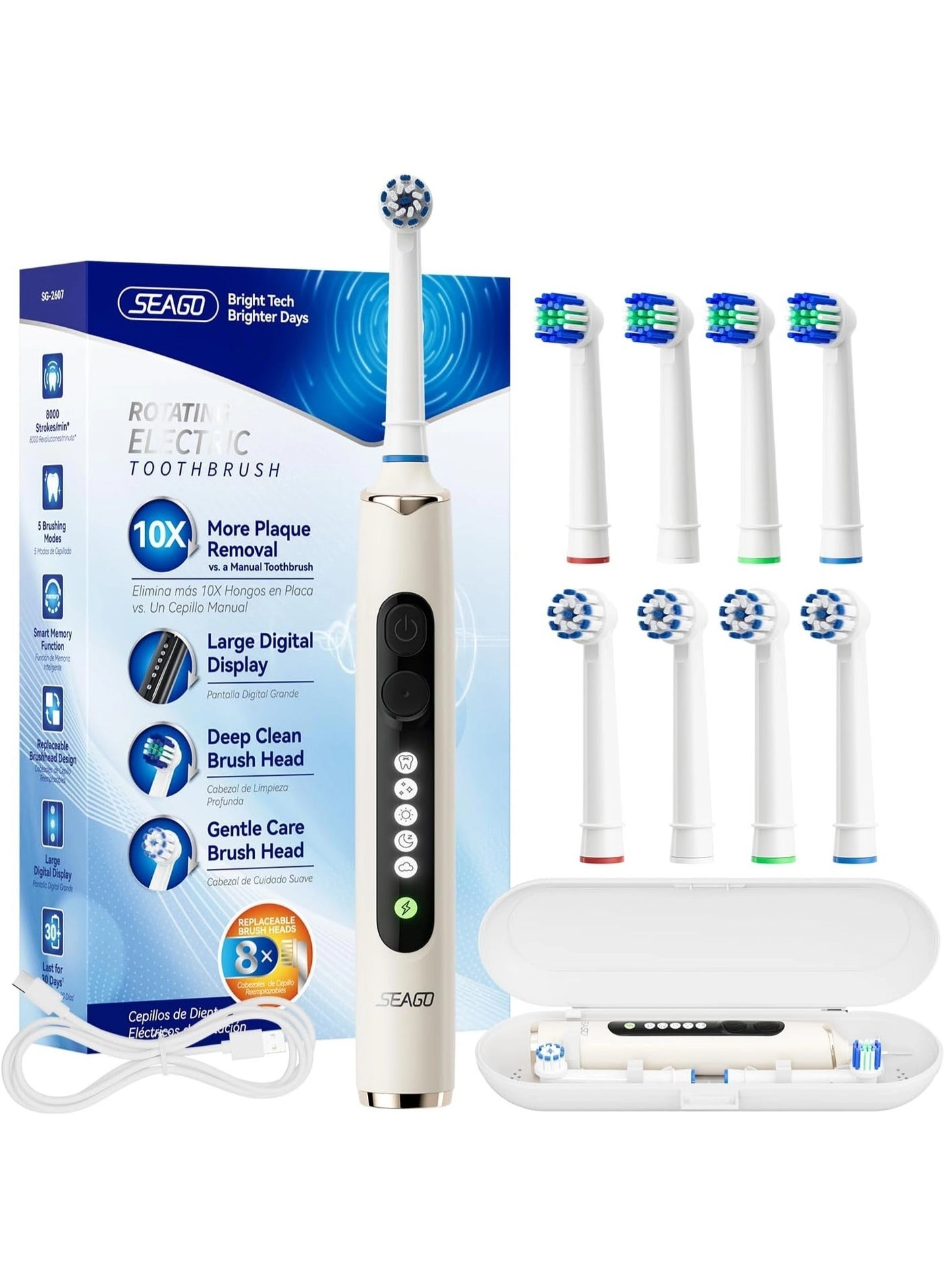 SG-2753 - Ultrasonic Rechargeable 8 Brush Heads 5 Modes