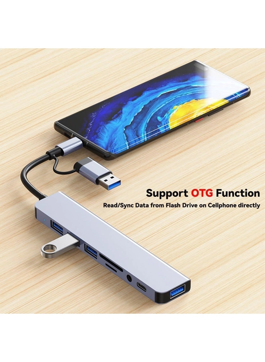 USB Hub Multiport Adapter - 8-in-1 4 USB 3.0 Ports USB-C