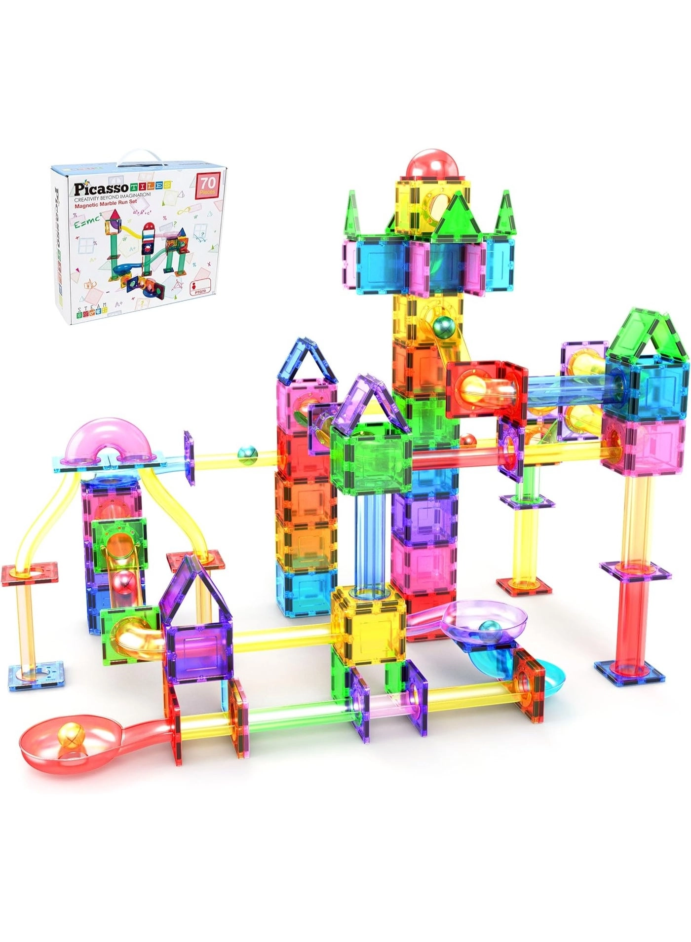 PicassoTiles Magnetic Marble Run Set (PTG70) - Multicolor