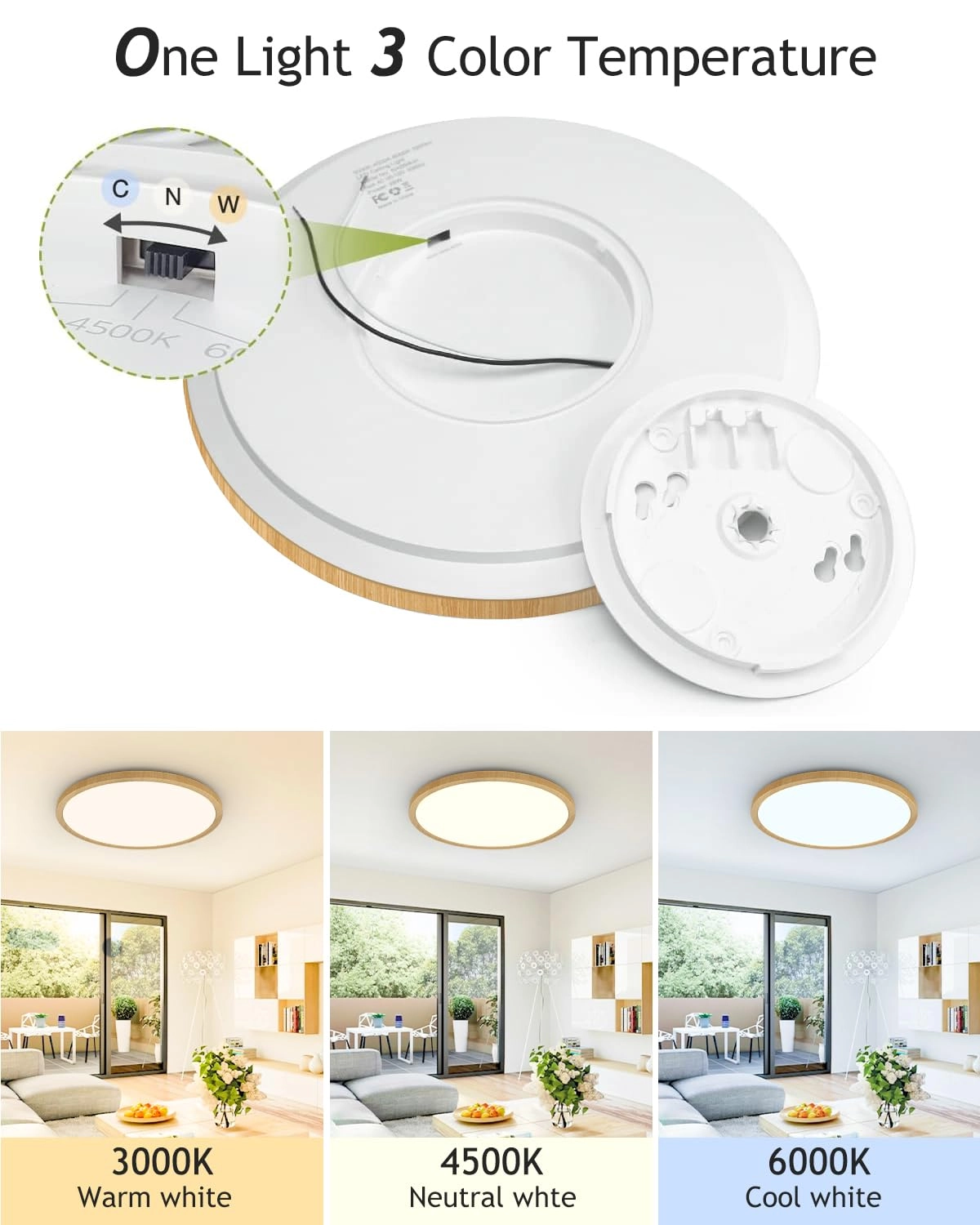 Flush Mount LED Ceiling Light - 3000K 4500K 6000K Dimmable