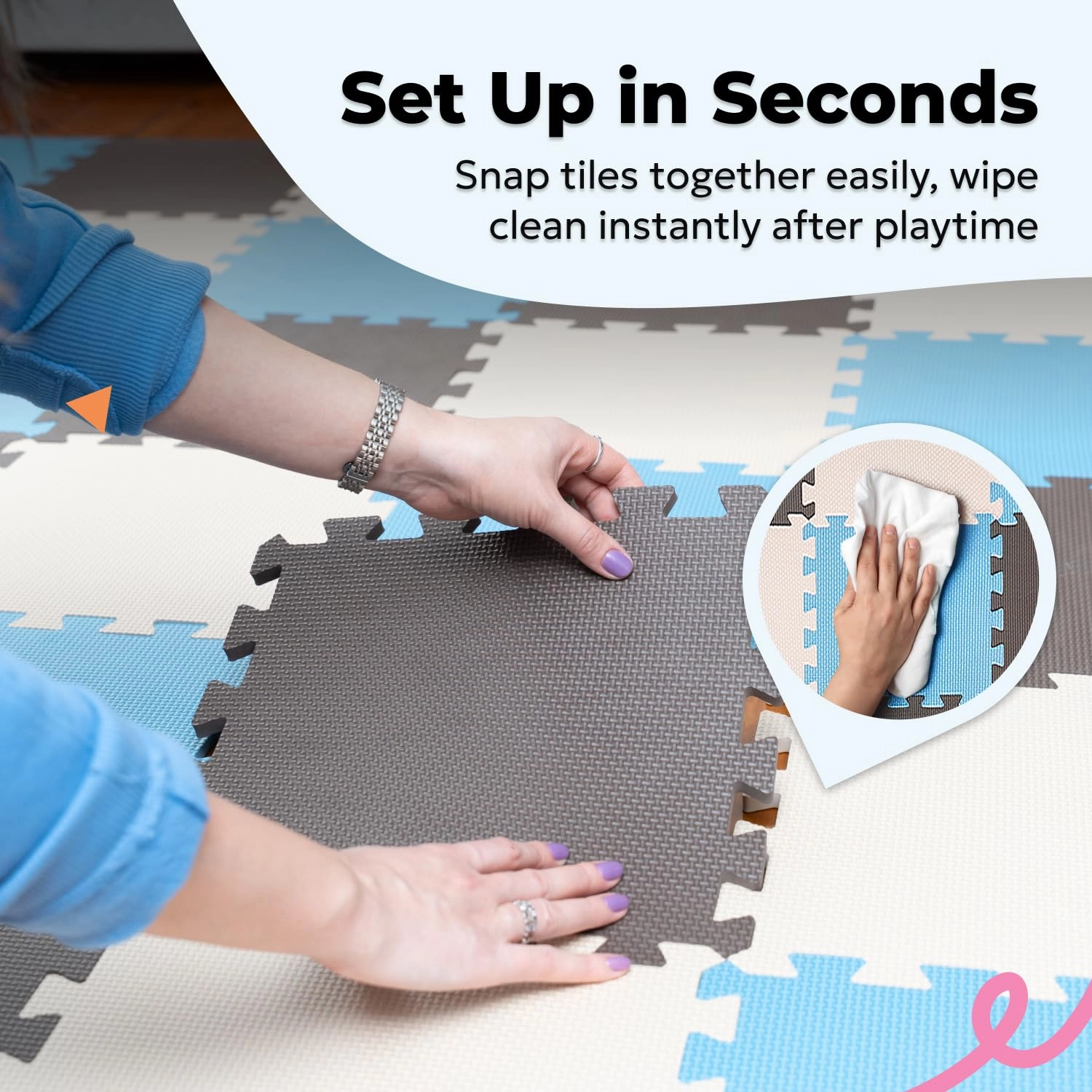 Baby Play Mat - 9 Tiles Cobalt-apricot-pine-gold