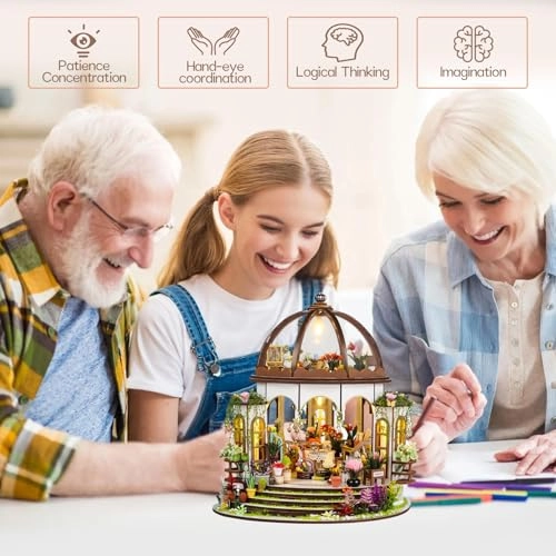 Miniature House Kit - Wooden with Furniture & LED