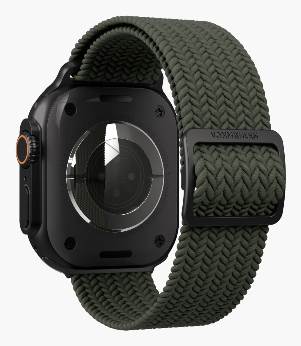 Watch Band for Apple Watch 44/45/46/49mm - Nylon Stepless adjustable clasp Olive Black One Size