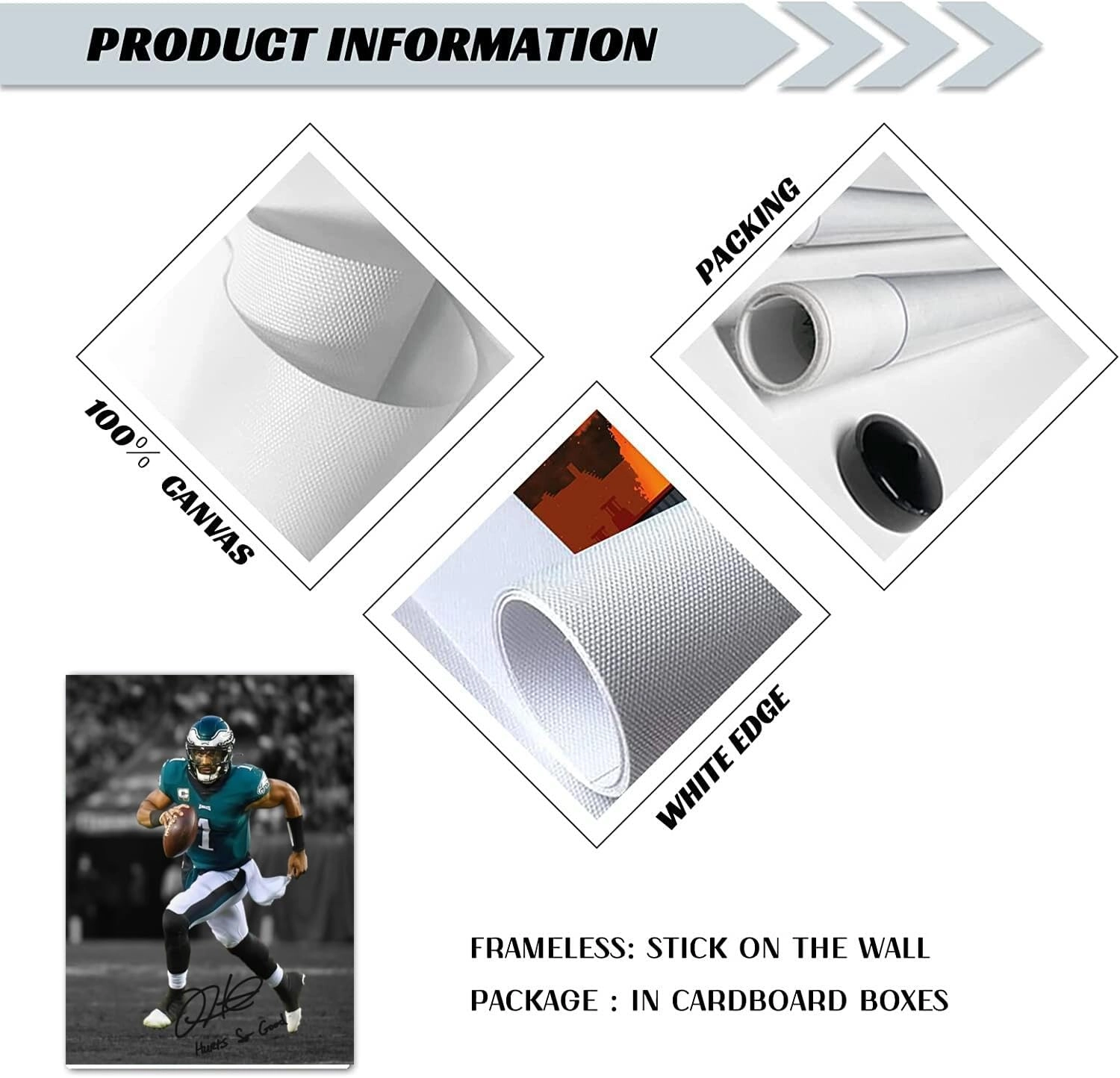 Jalen Hurts Poster - Canvas 16"L x 24"W