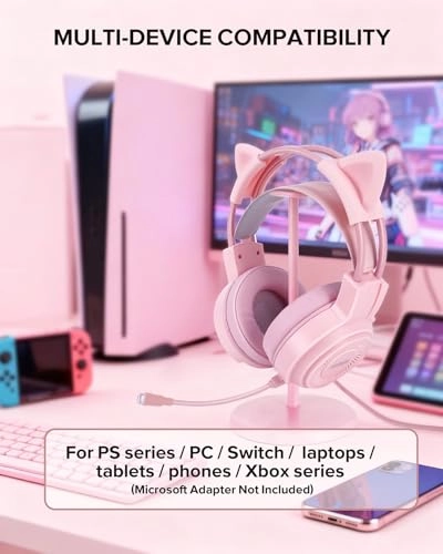 Headset for PS4, PS5, Xbox One, PC, Switch, Laptop, Mobile - 7.1 Surround Sound Noise-Canceling Mic