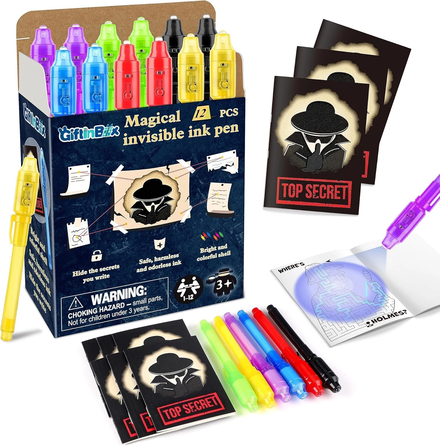 giftinbox Invisible Ink Pen - blue black red yellow green purple Ball Tip