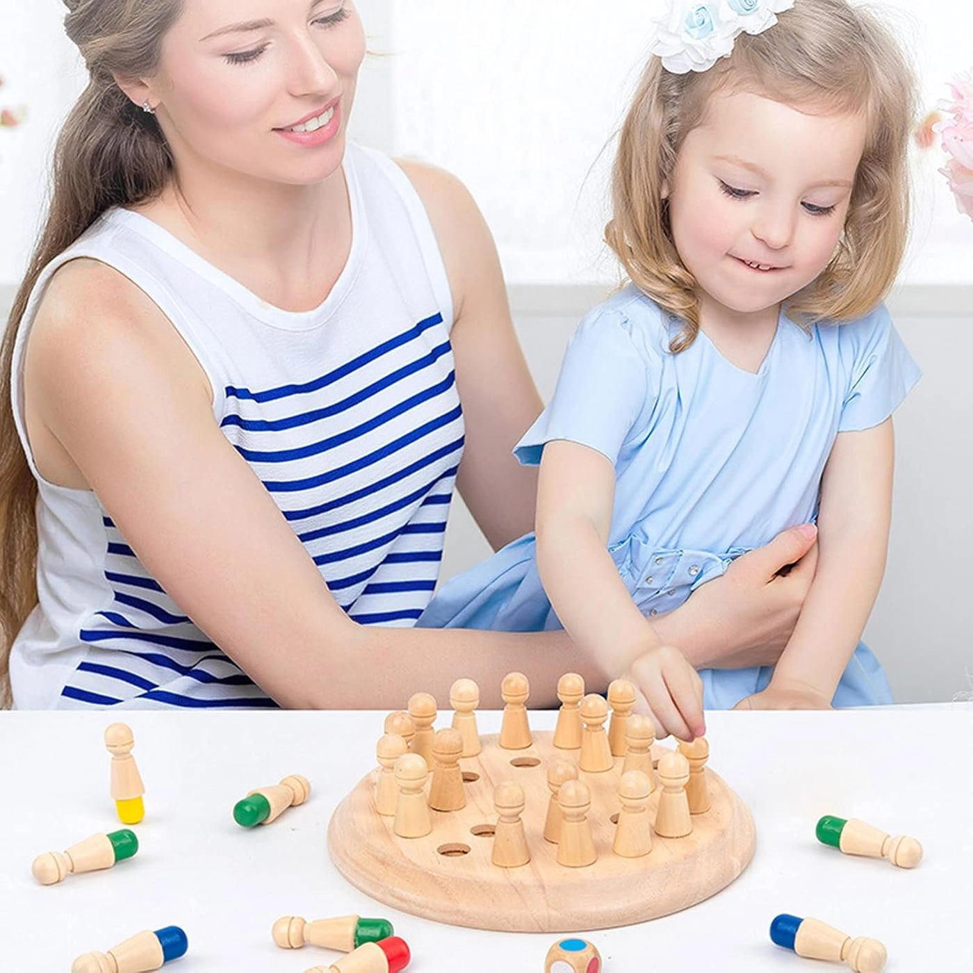 Matchstick Chess - Wooden Memory Match Organizer Storage Bag