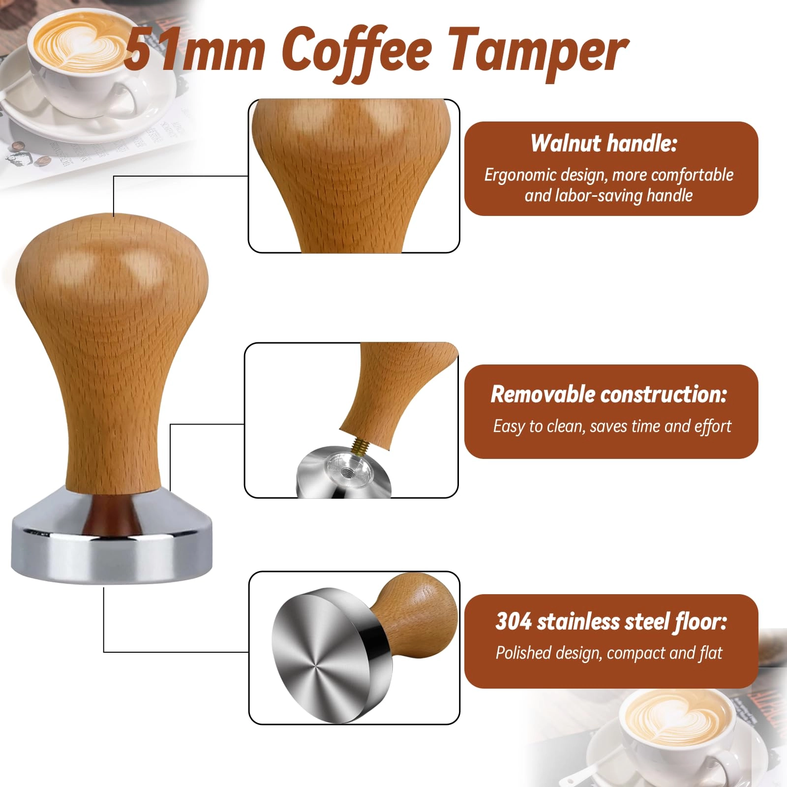 Espresso Tamper - 51mm + WDT Tool + Frothing Pitcher - 350ml + Latte Art Pen + Coffee Stirrer + Tamper Mat + Coffee Stencils - 16pcs