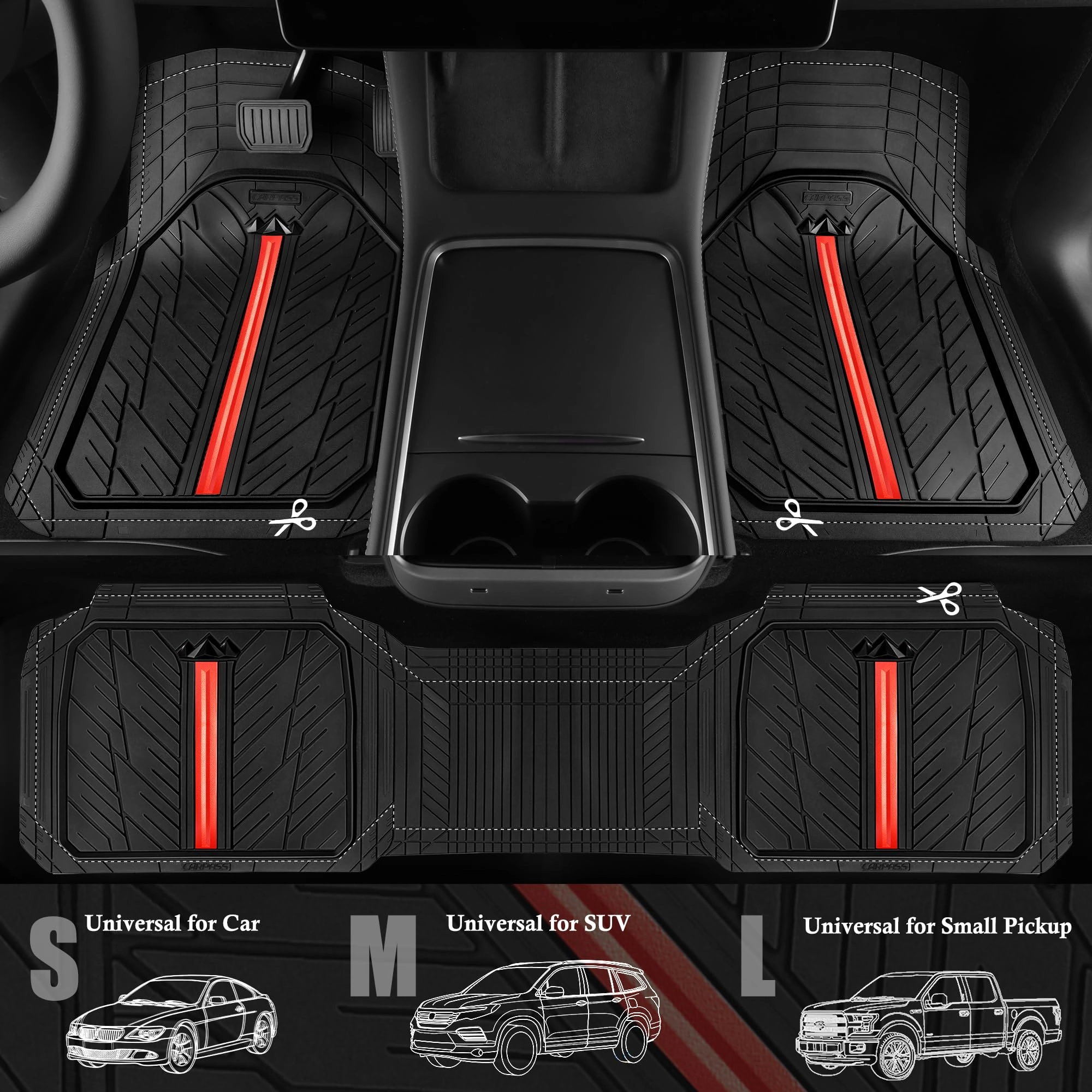 Rubber Floor Mats - All Weather Trim-to-Fit 3-Piece