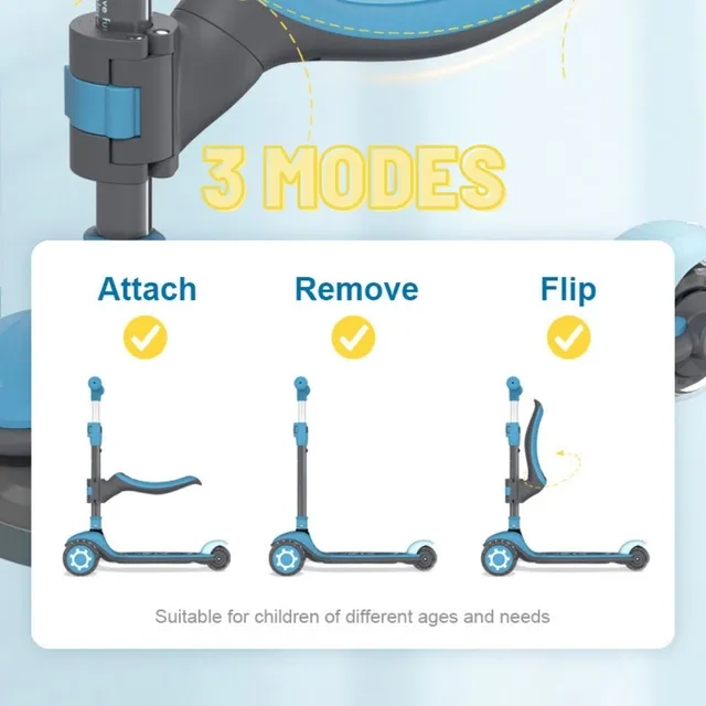 2 in 1 3-Wheel Kick Scooter – LED Foldable