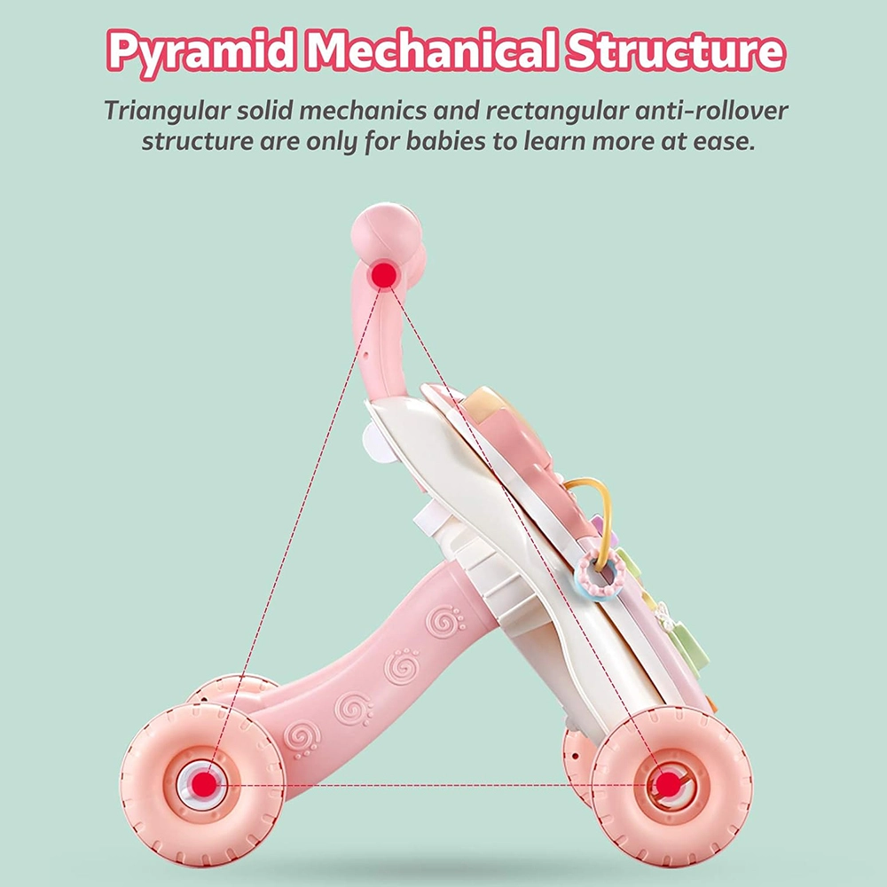 3-In-1 Baby Walker Rotating Chair & Table Playset - Pink Suitable for 6 months and above