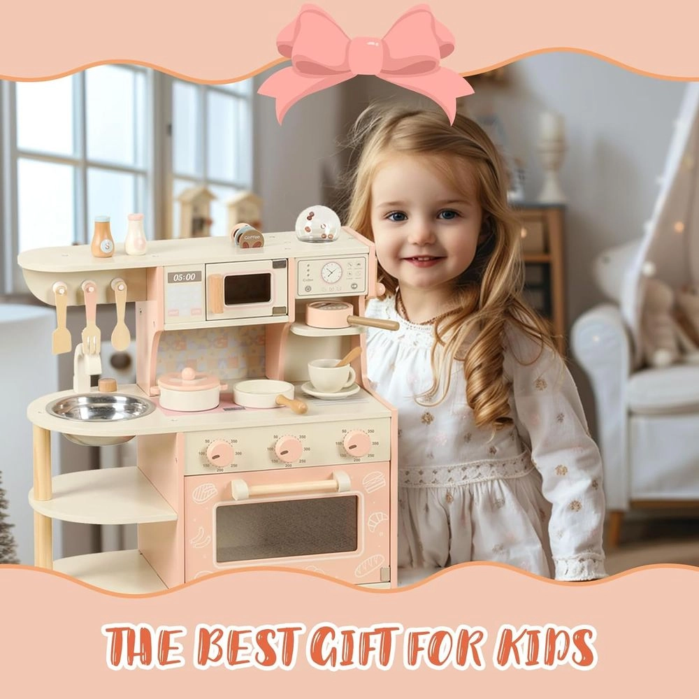 Kids Wooden Play Kitchen Set - With Accessories (5551007-MSN24008)