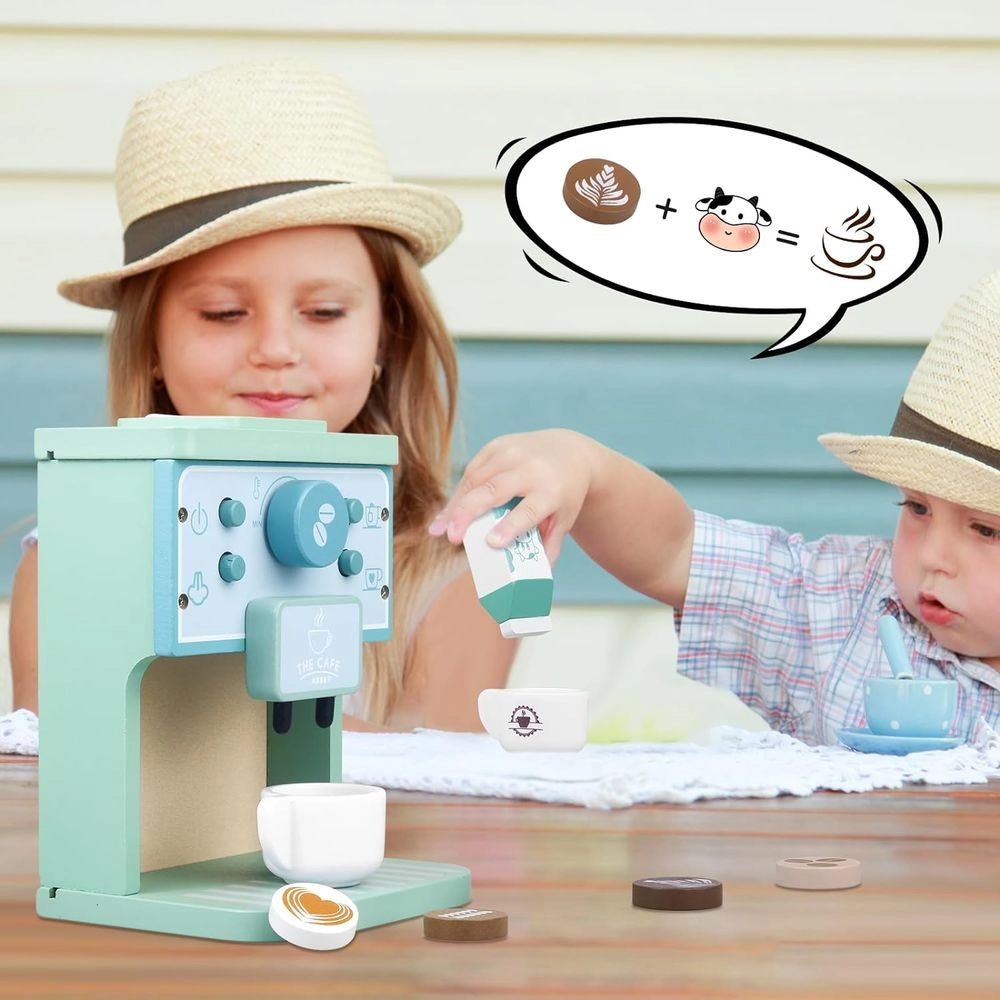 Kids Wooden Coffee Maker Pretend Playset - 8pcs (5551007-KABI-0155)