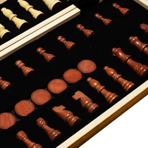 Chess and Checkers - Wooden Magnetic Hazelnut Finish