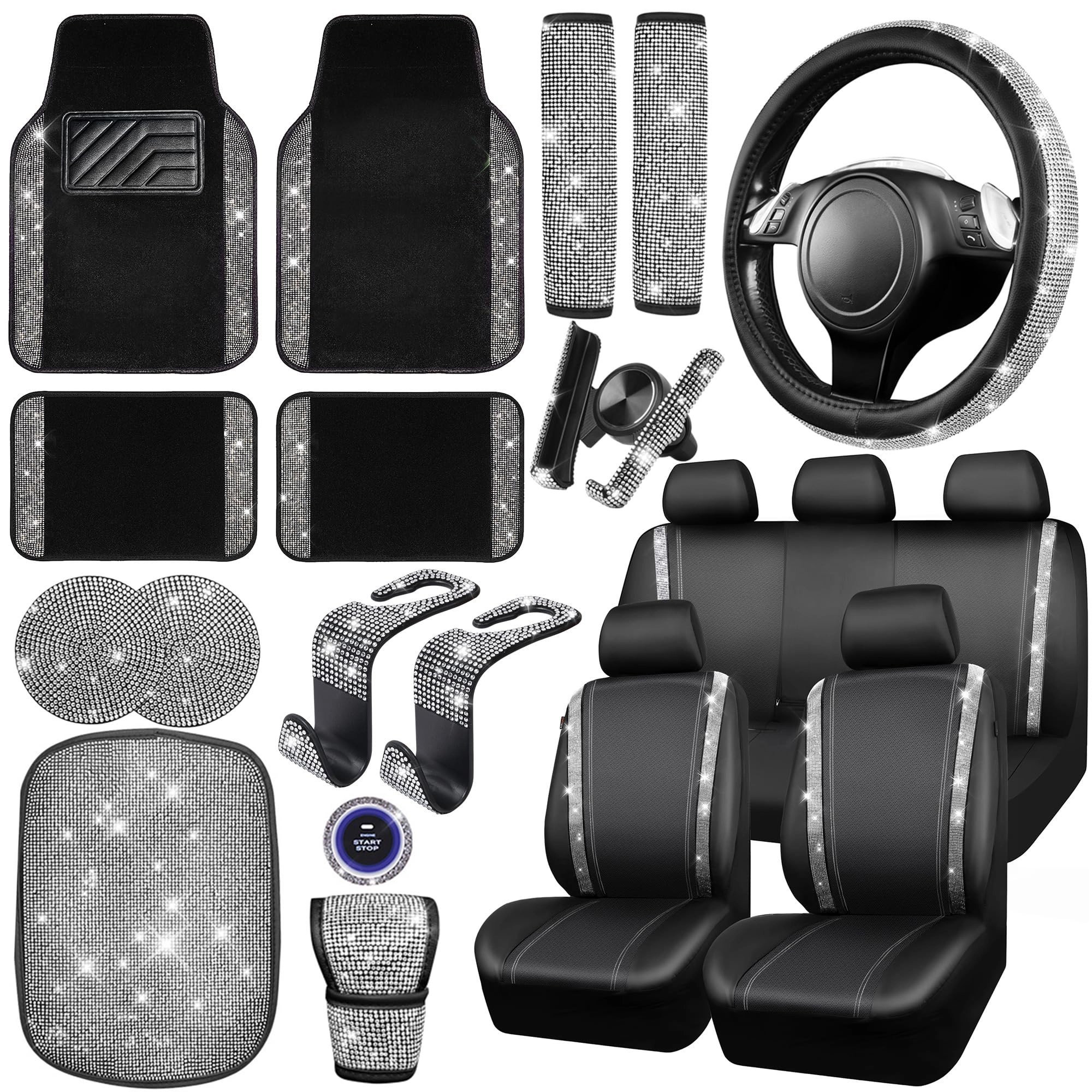 LJ Bling Diamond Car Accessories Set - 23 PCS Silver