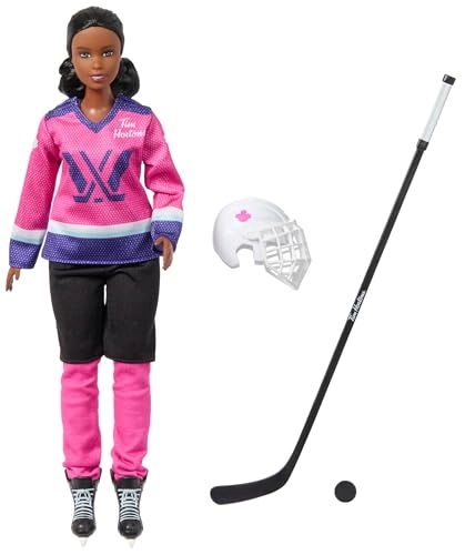 Barbie PWHL 2025 Fashion Doll - Pink, Purple & Teal Hockey Jersey Hockey Stick Puck Helmet Ages 3+