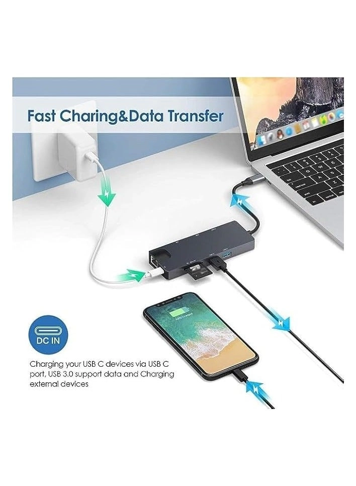 USB C Hub - Gigabit Ethernet Wireless Charging 4K HDMI