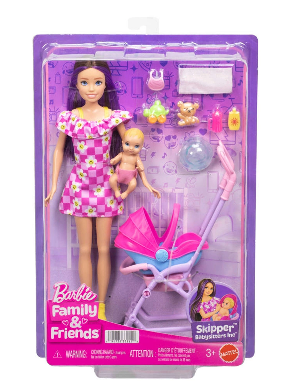 Skipper Doll And Playset - Stroller Baby Doll Ages 3+