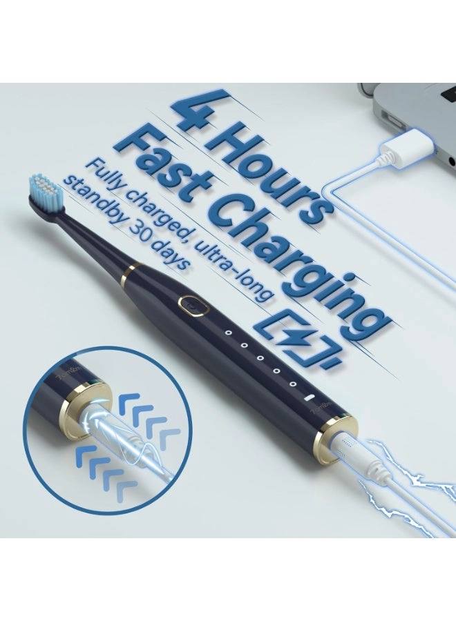 Sonic Electric Toothbrush - 8 Heads 5 Modes Midnight Black