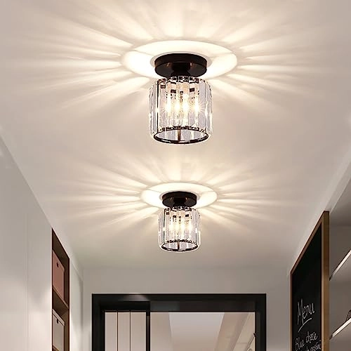 Modern Crystal Ceiling Light - LED E27 Black circle
